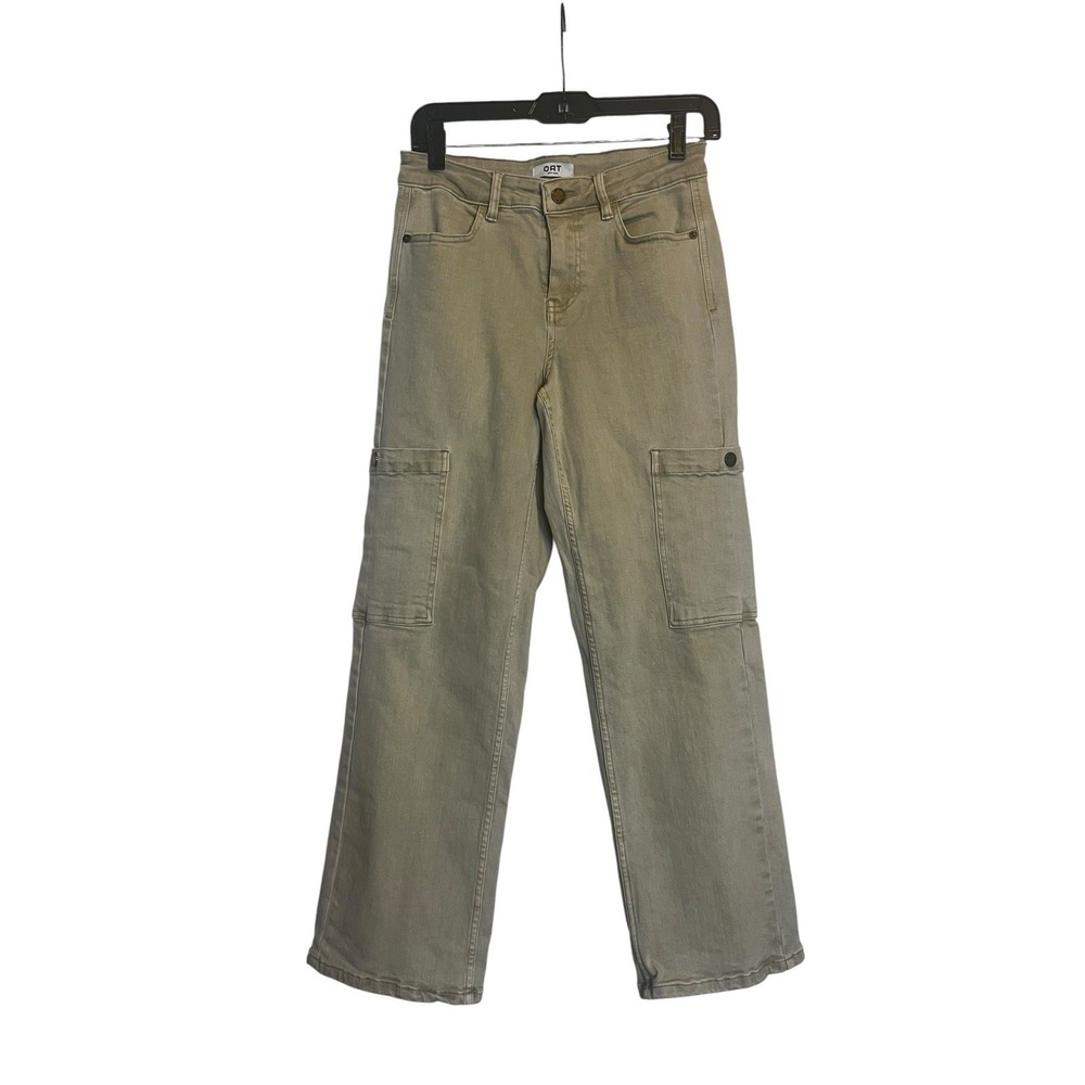 OAT New York Cargo Jeans Women's Size 2/26 Beige Straight Leg Mid Rise Stretch